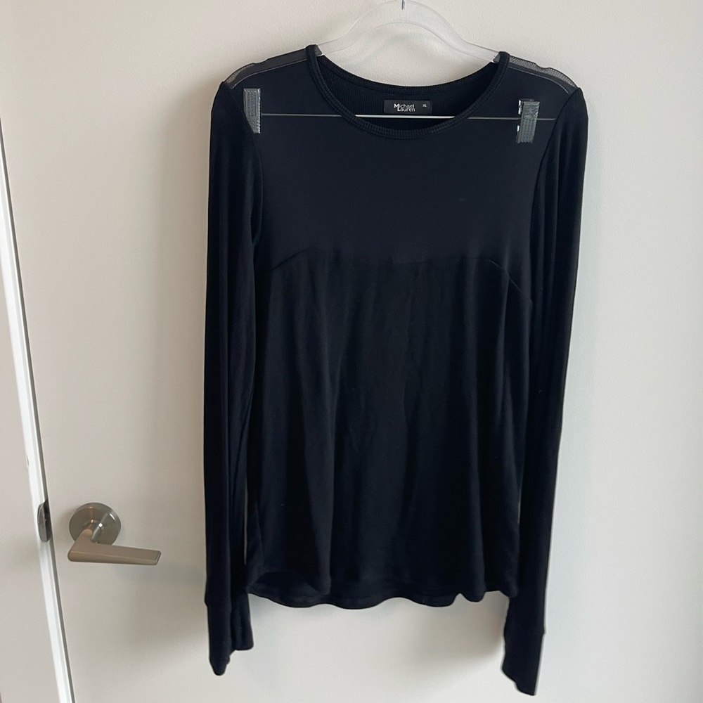 Michel Lauren Black Ribbed Long Sleeve Mesh Chest